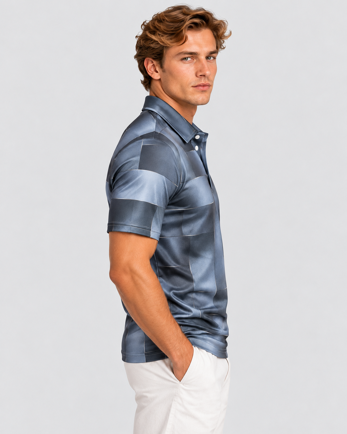 Poloshirt med Geometrisk Print til Herrer - Korte Ærmer, Regular Fit