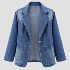 Denimjakke-Blazer til Damer - Reverskrave, Hoftelommer