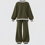 Matchende Strikket Sæt til Damer - Sweater med Rund Hals, Brede Bukser