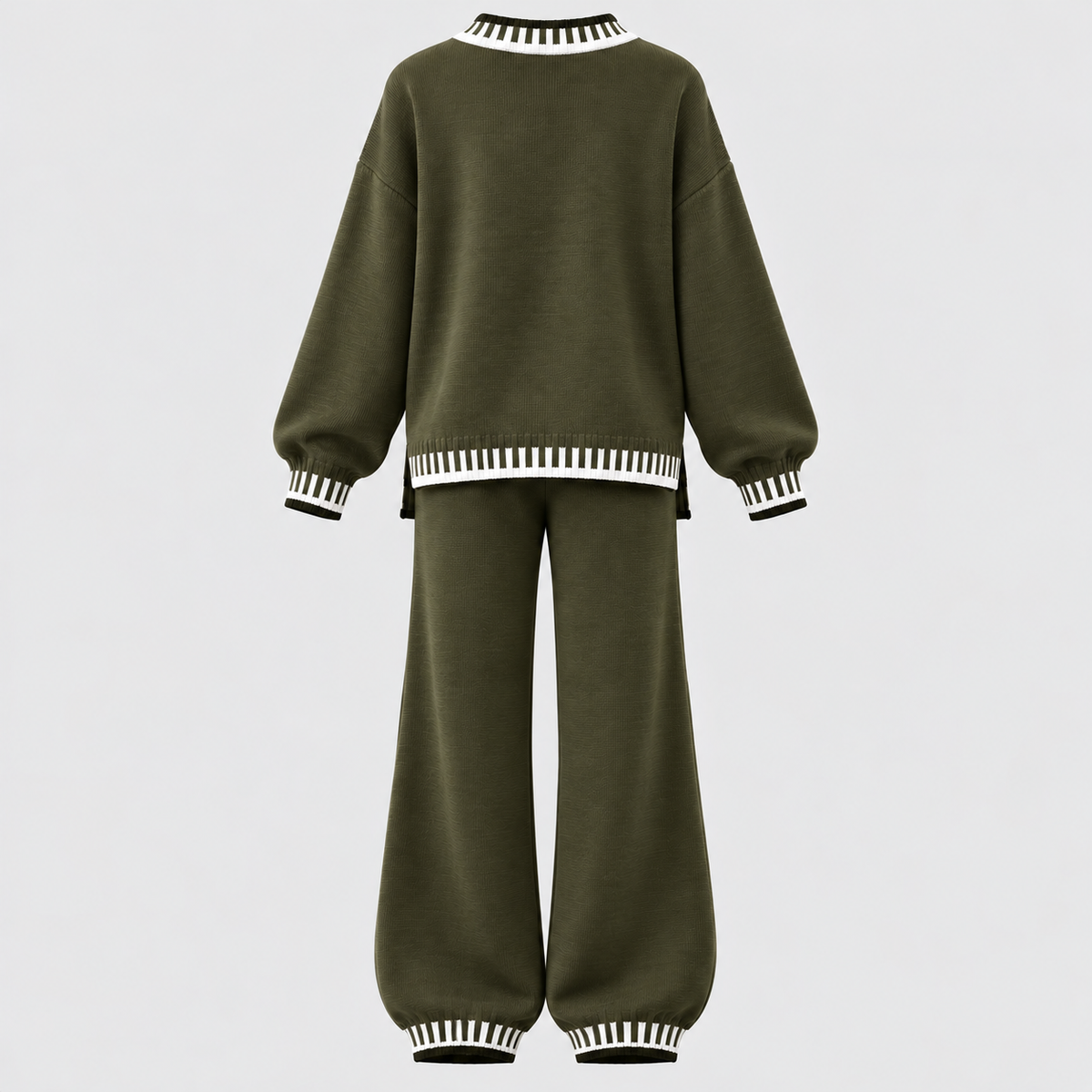 Matchende Strikket Sæt til Damer - Sweater med Rund Hals, Brede Bukser