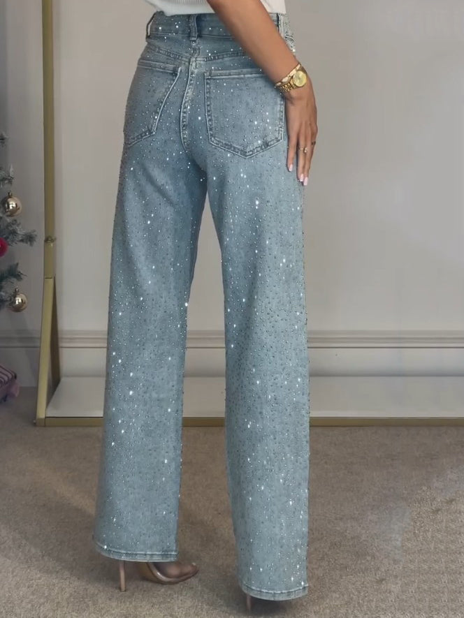 Vide Jeans med Høj Talje og Diskret Glitter