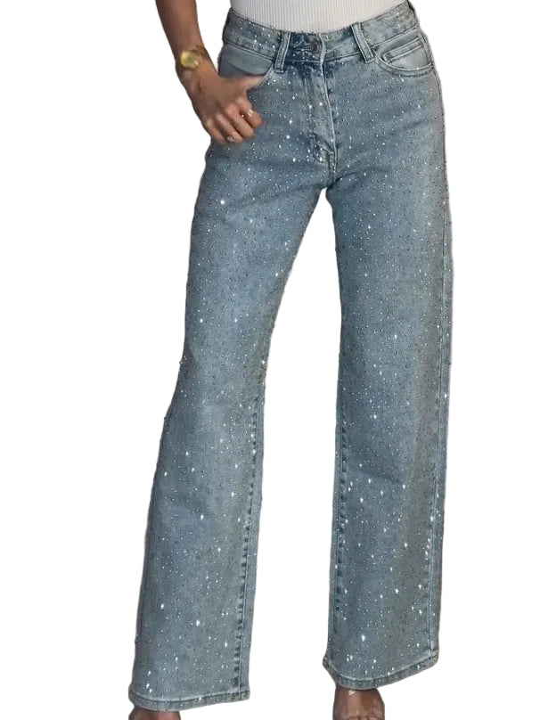 Vide Jeans med Høj Talje og Diskret Glitter