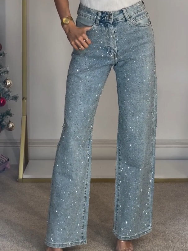 Vide Jeans med Høj Talje og Diskret Glitter