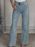 Vide Jeans med Høj Talje og Diskret Glitter