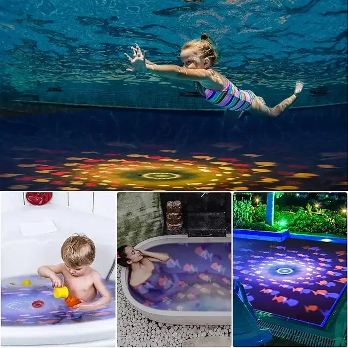 Aqua Party Light – Lysprojektion med fisk til bad og vandleg