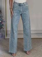 Vide Jeans med Høj Talje og Diskret Glitter