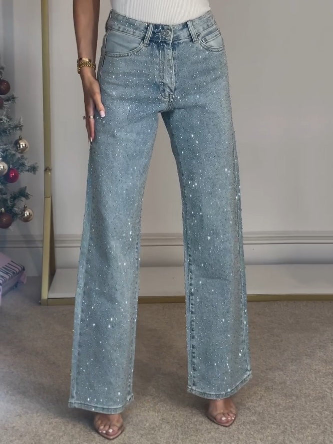 Vide Jeans med Høj Talje og Diskret Glitter