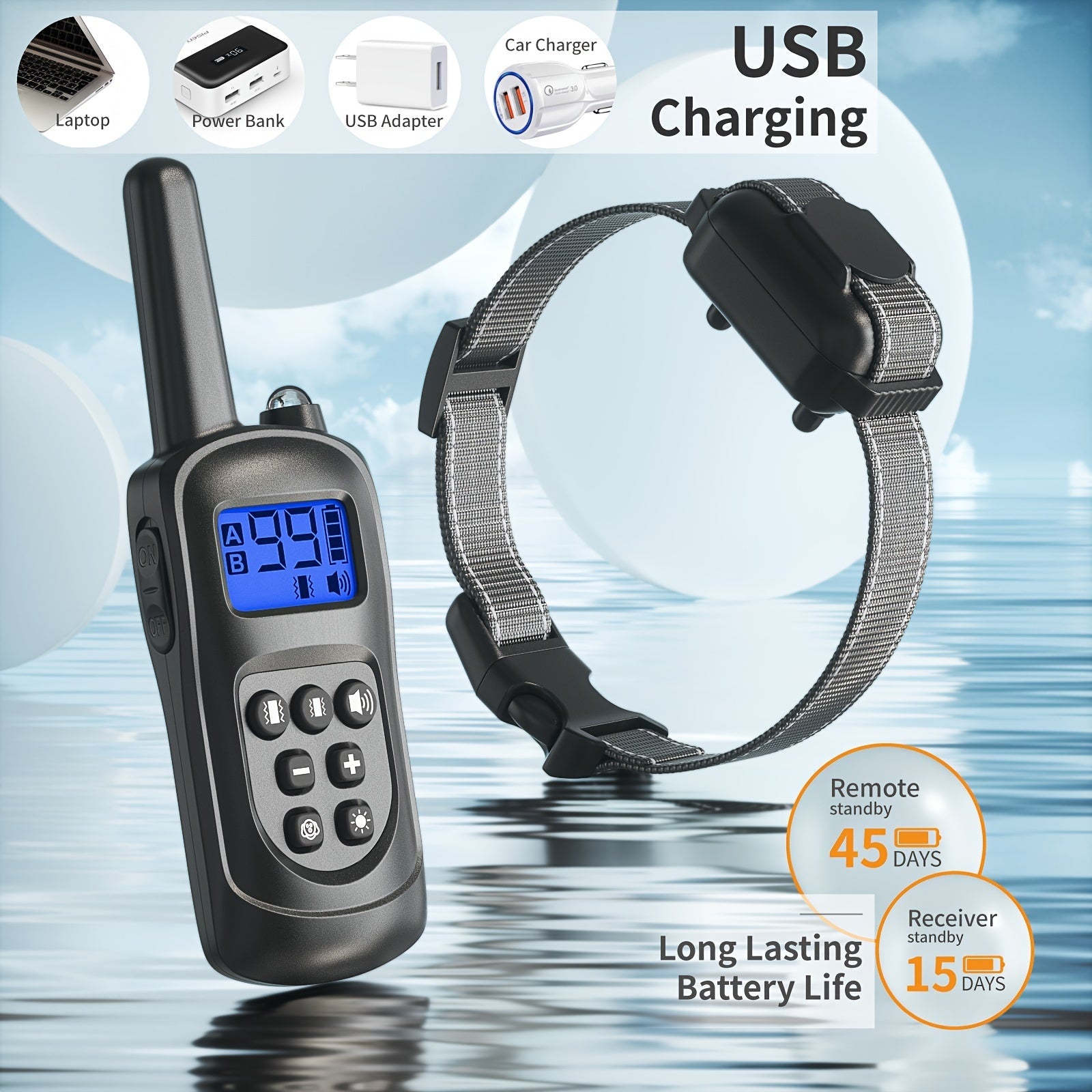 Vibrationshalsbånd til hund med USB opladning