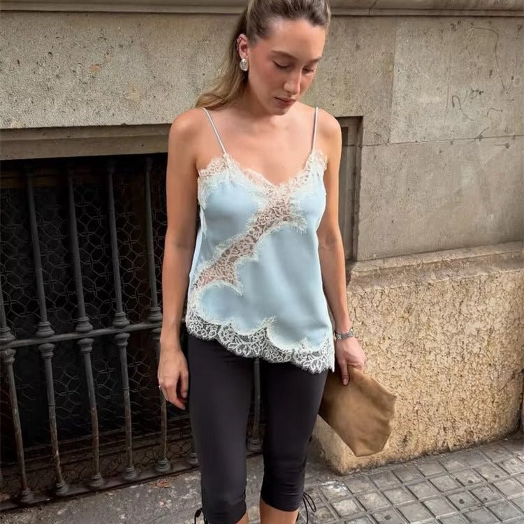 Satin top med spaghettistropper blonde