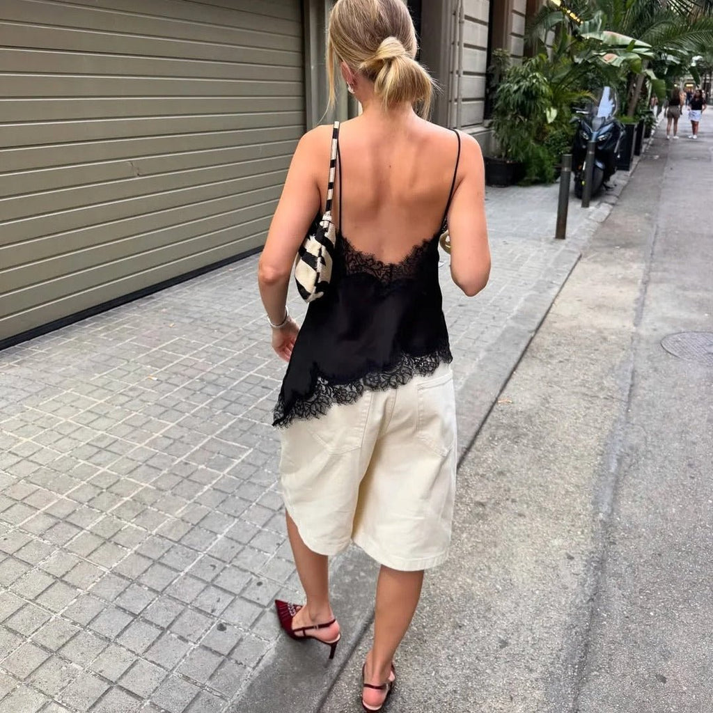 Satin top med spaghettistropper blonde