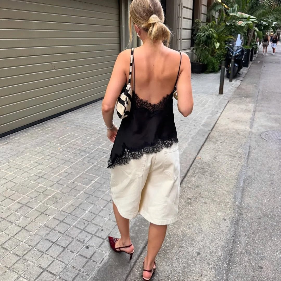 Satin top med spaghettistropper blonde